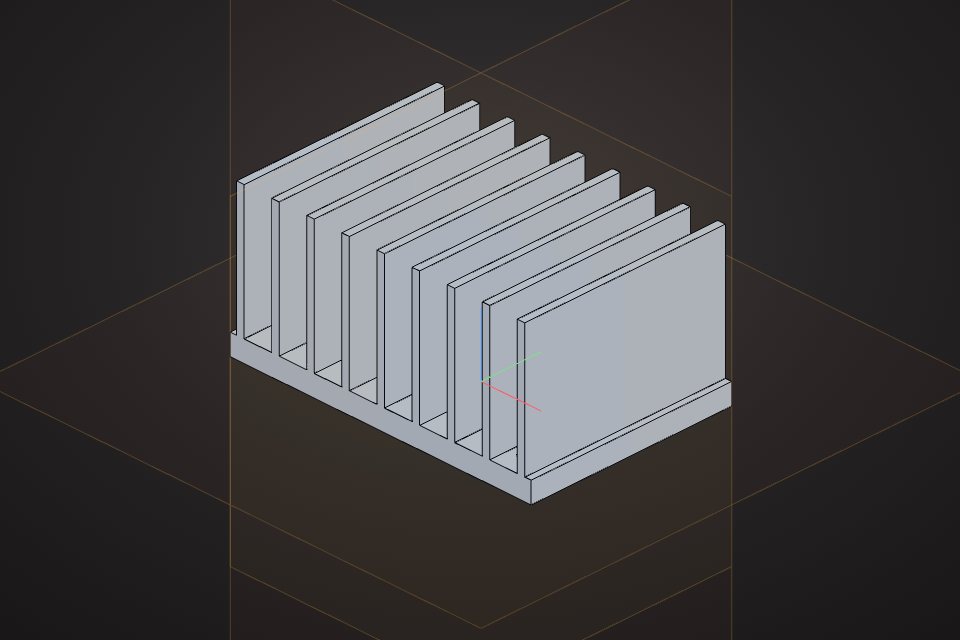 Finned heatsink parametric CAD model made in VIZON