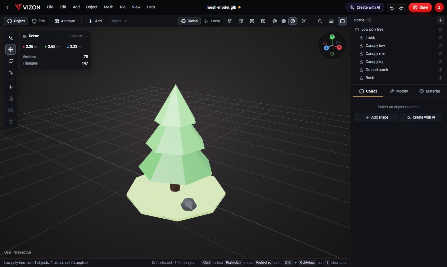Low poly pine tree made of seven-sided cones
